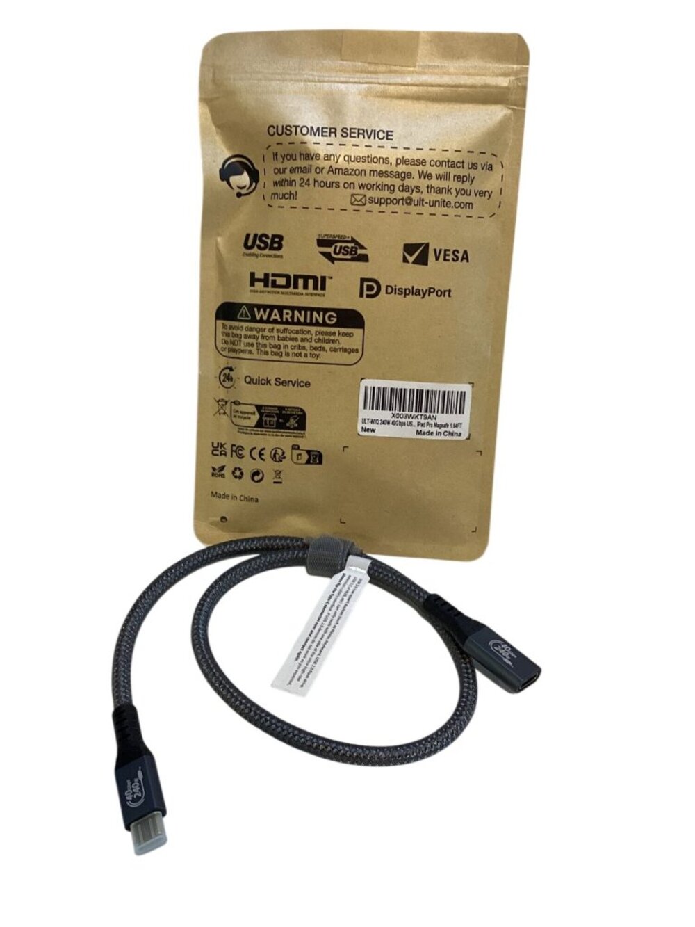 2 Pack Ult-WHQ 240W 40Gbps 1.64Ft Lighting Bale Gray USB IPad Magsafe NEW